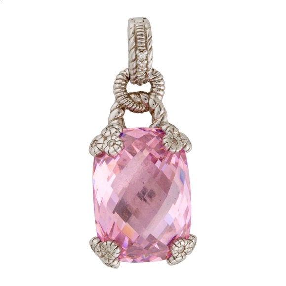 Judith Ripka Pink Quartz & Diamond Silver Pendant - Picture 1 of 2